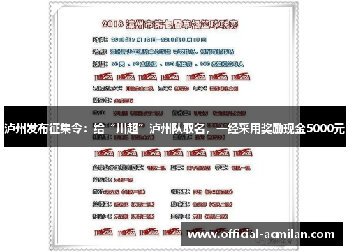 泸州发布征集令：给“川超”泸州队取名，一经采用奖励现金5000元